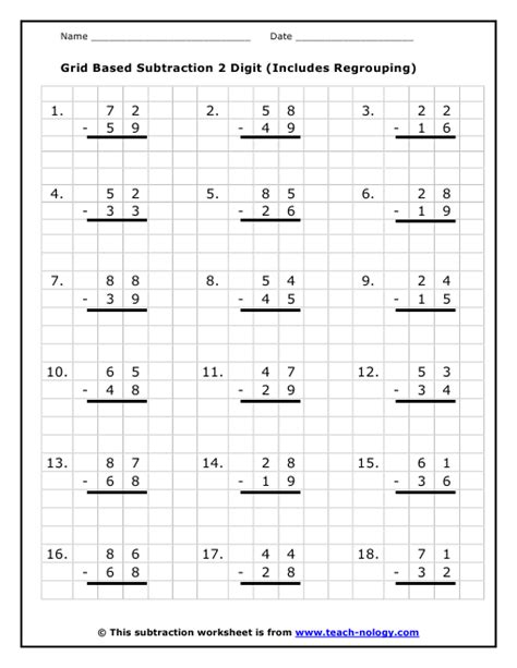 Grid Subtraction Worksheets .